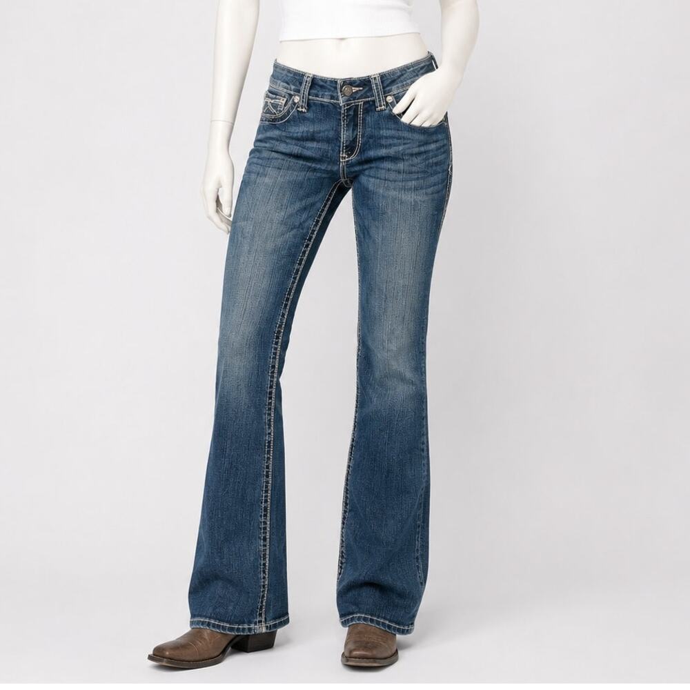 Ariat R.E.A.L. Denim Mid Rise Boot Cut Jeans Womens w28 L27 Medium Wash Western